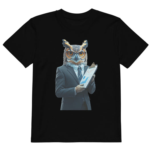 Black t-shirt front view with graphic design.